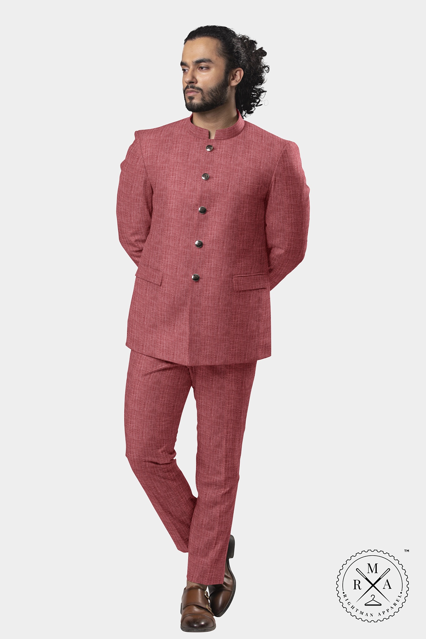 Peach Textured Jodhpuri Suit SU254